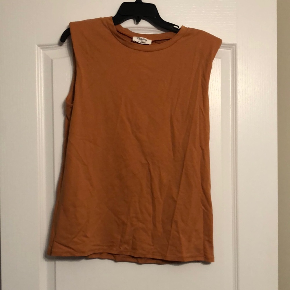 Zenana Butter Orange Sleeveless Top with Shoulder Pads